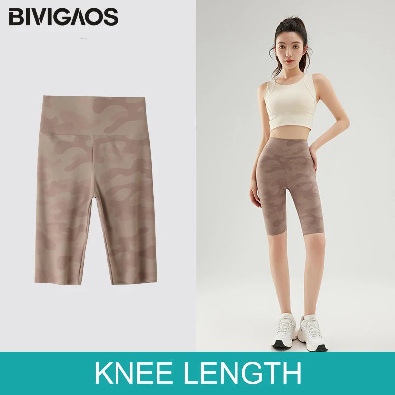 BIVIGAOS Summer Camouflage Green Sharkskin Biker Shorts Knee Length Short Leggings Women Casual Sports Cycling Shorts