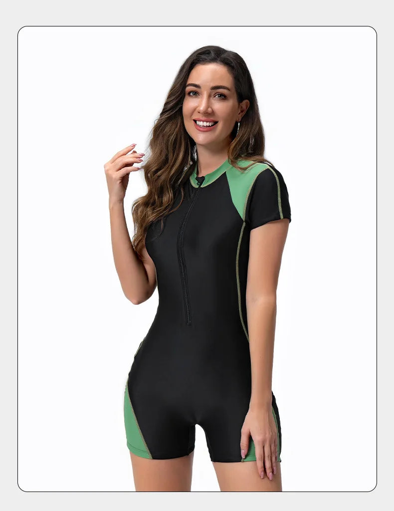 Zippper One Piece Swimsuits Women Print Party Surfing Beachwear Female Summer Long Sleeve Bodysuit Swimwear