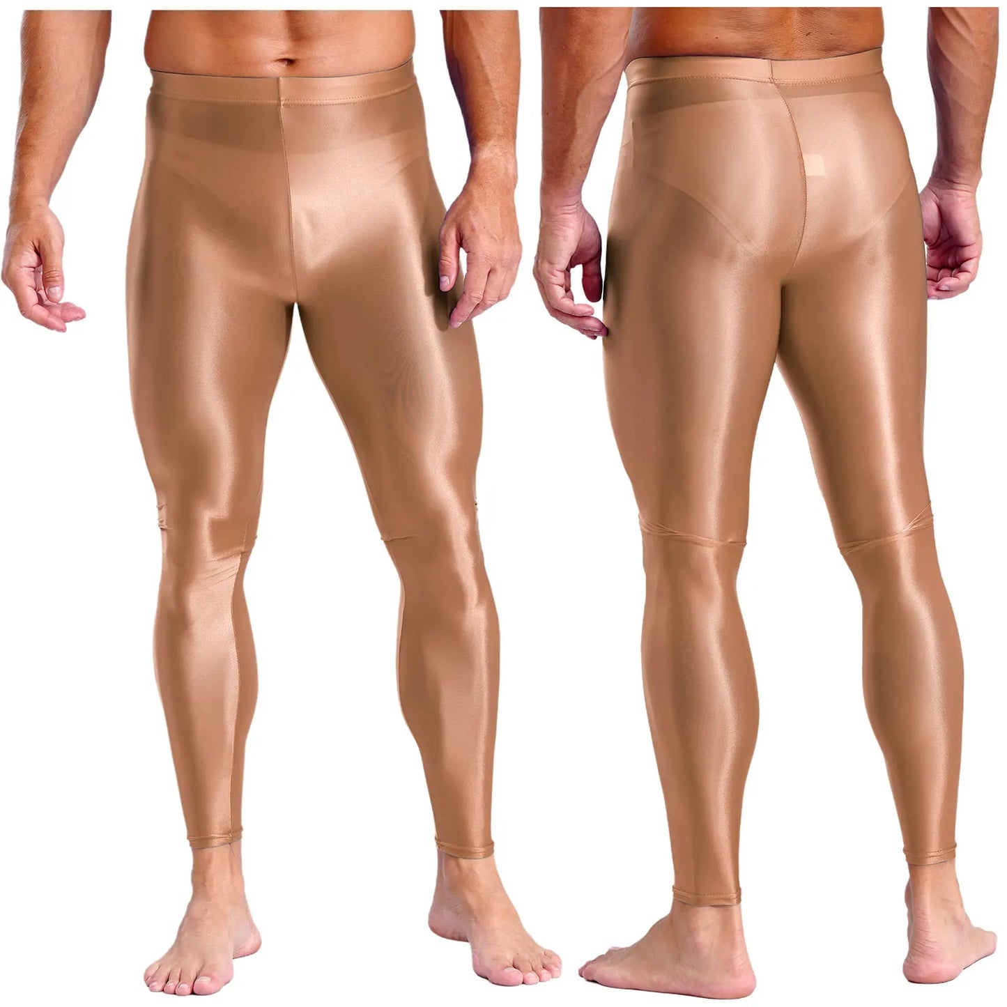Mens Breathable Pure Color Oil Sports Pants Shiny Metallic Stretchy Casual Leggings Gym Running Workout Fitness Pants Trousers