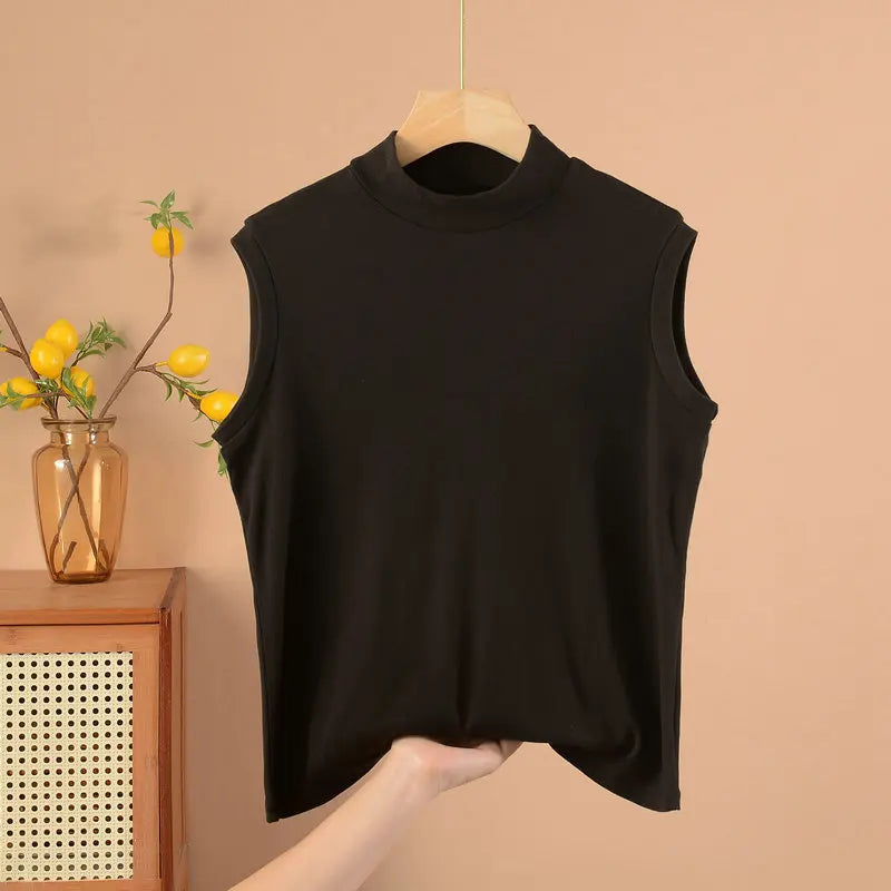 XL to 8XL Plus size Autumn winter warm Tank Tops Mock Neck sleeveless tops Women's thick Vest Solid color bottoming undershirt