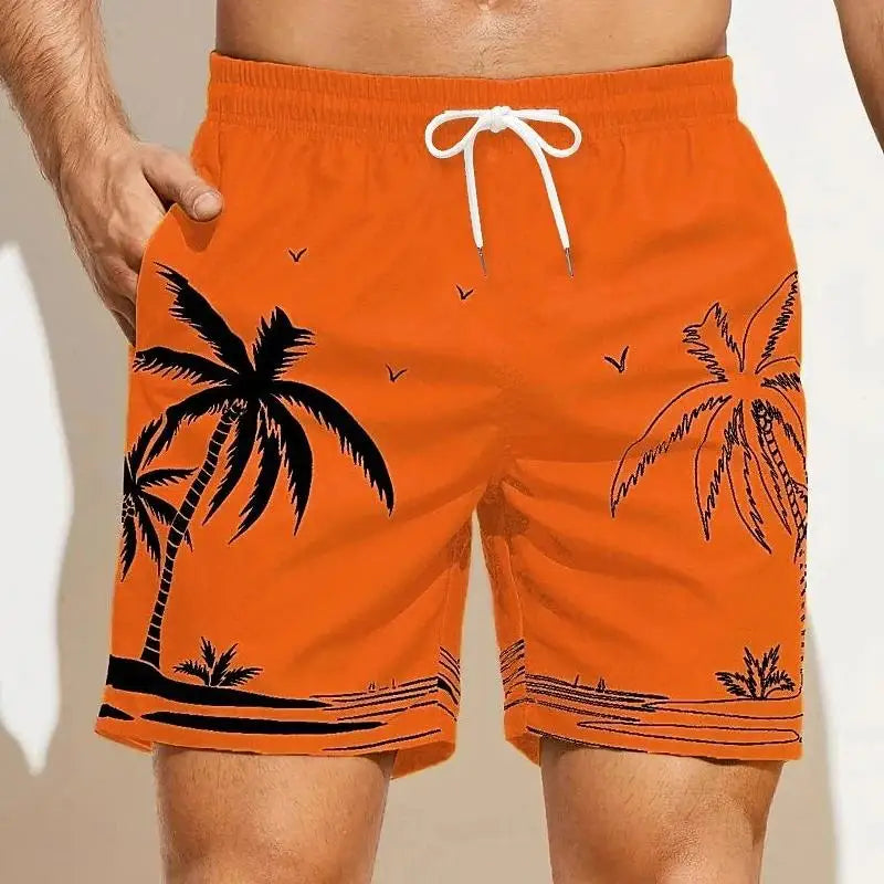 Palm Tree & stripe Design Summer Men's Shorts Quick Drying Hawaii Holiday Sports Swimming Trunks Fashion 3D Coconut Tree Printed Loose Sports Shorts 6XL