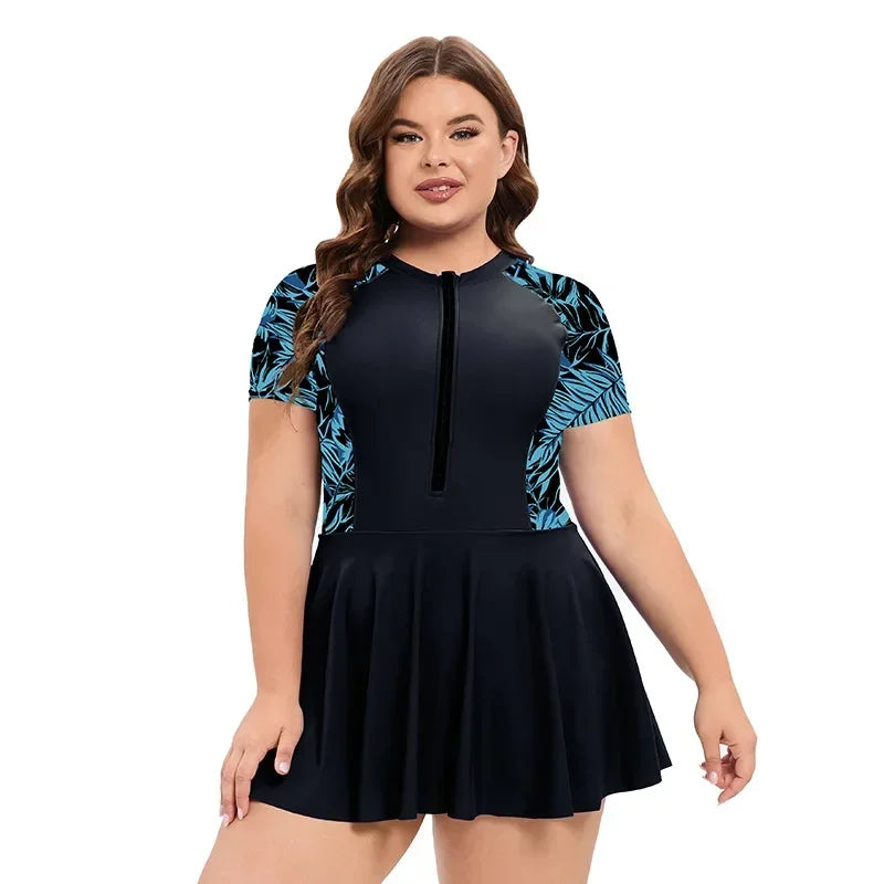 One-Piece Big Size Swimsuit Women Plus Large Size Swimwear Female Printed Bathing Swimming Swim Suit Beach Wear