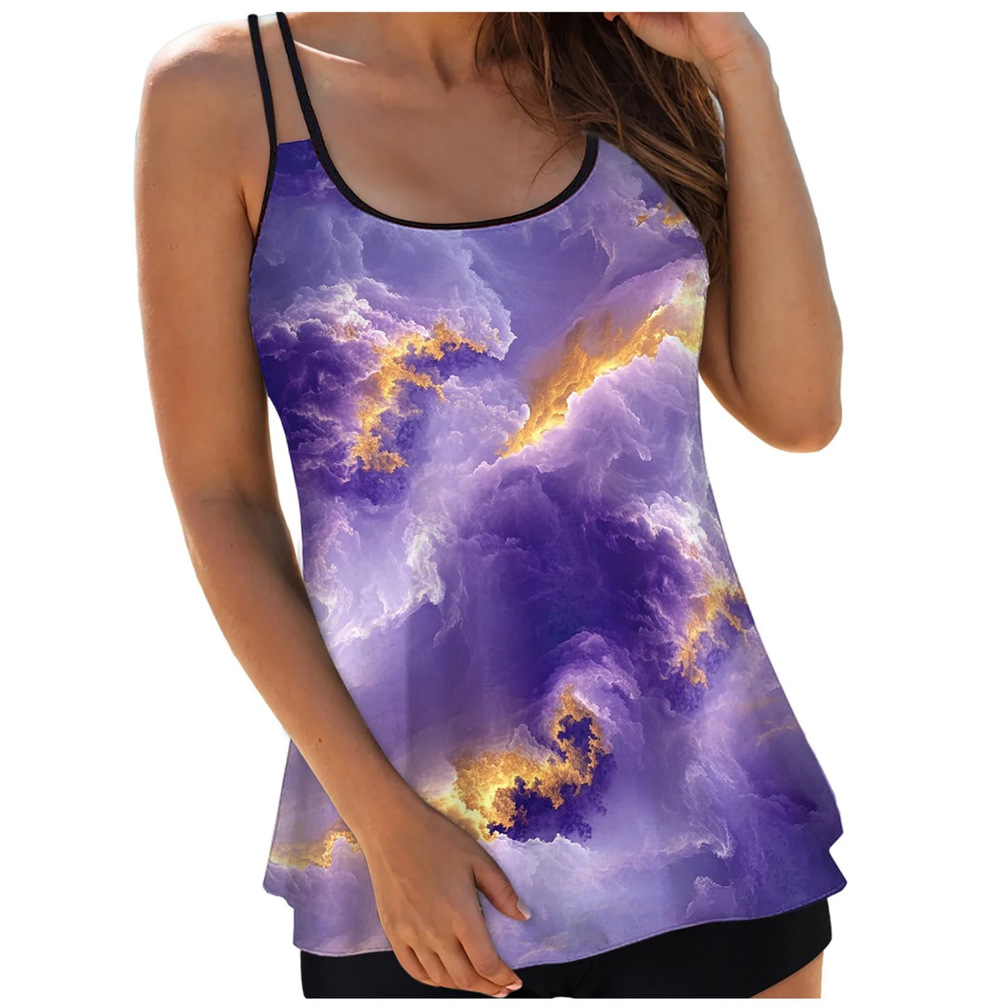 Swimwear Padded Bra Low Waisted Bikini Women'S Spaghetti Strap Tankini Top With Abstract Like Prints Women Women'S Bikinis
