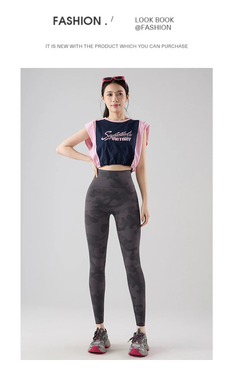 BIVIGAOS Spring Summer Seamless Camouflage Sharkskin Leggings Women Fashion High Waist Casual Sports Tights Fitness Leggings