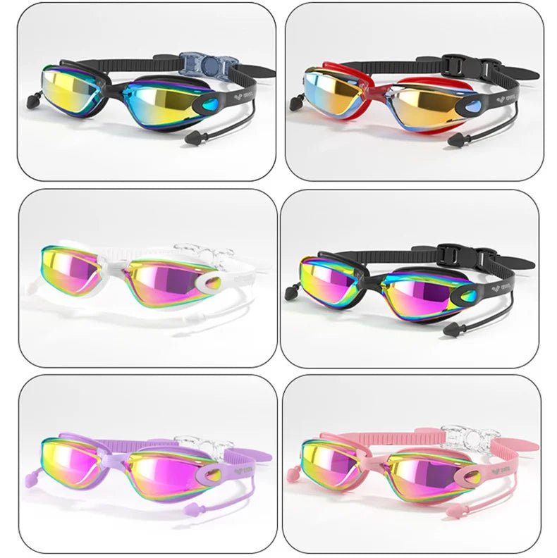 Professional Adult Anti-fog Swimming Goggles with Earplugs Men Women Swim Leak Proof Adjustable UV Protection Eyewear