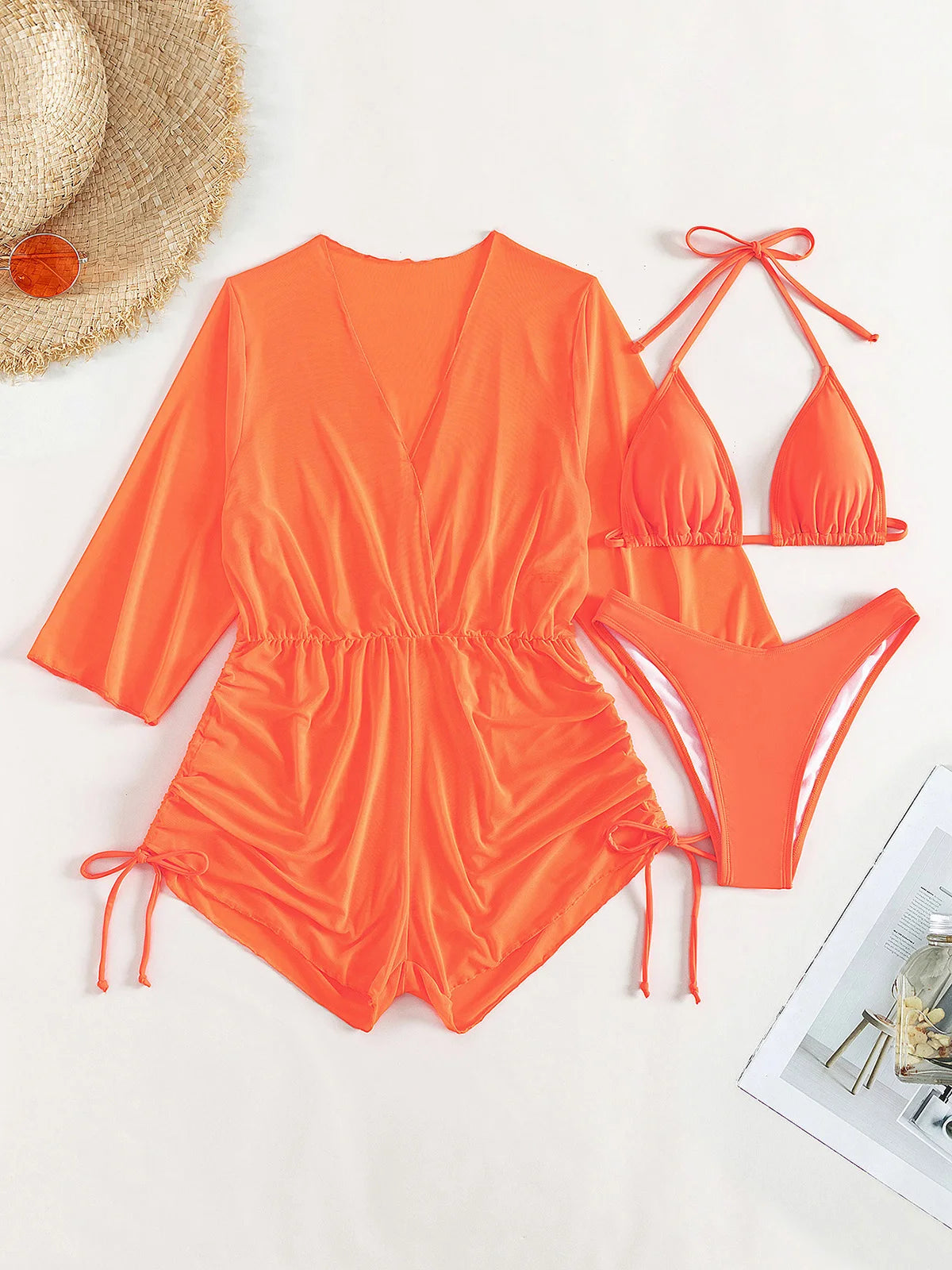 3 PCS Halter Bikini Women Swimwear Female Swimsuit Three-pieces Bikini set With Cover Up Bather Bathing Suit Swim Lady