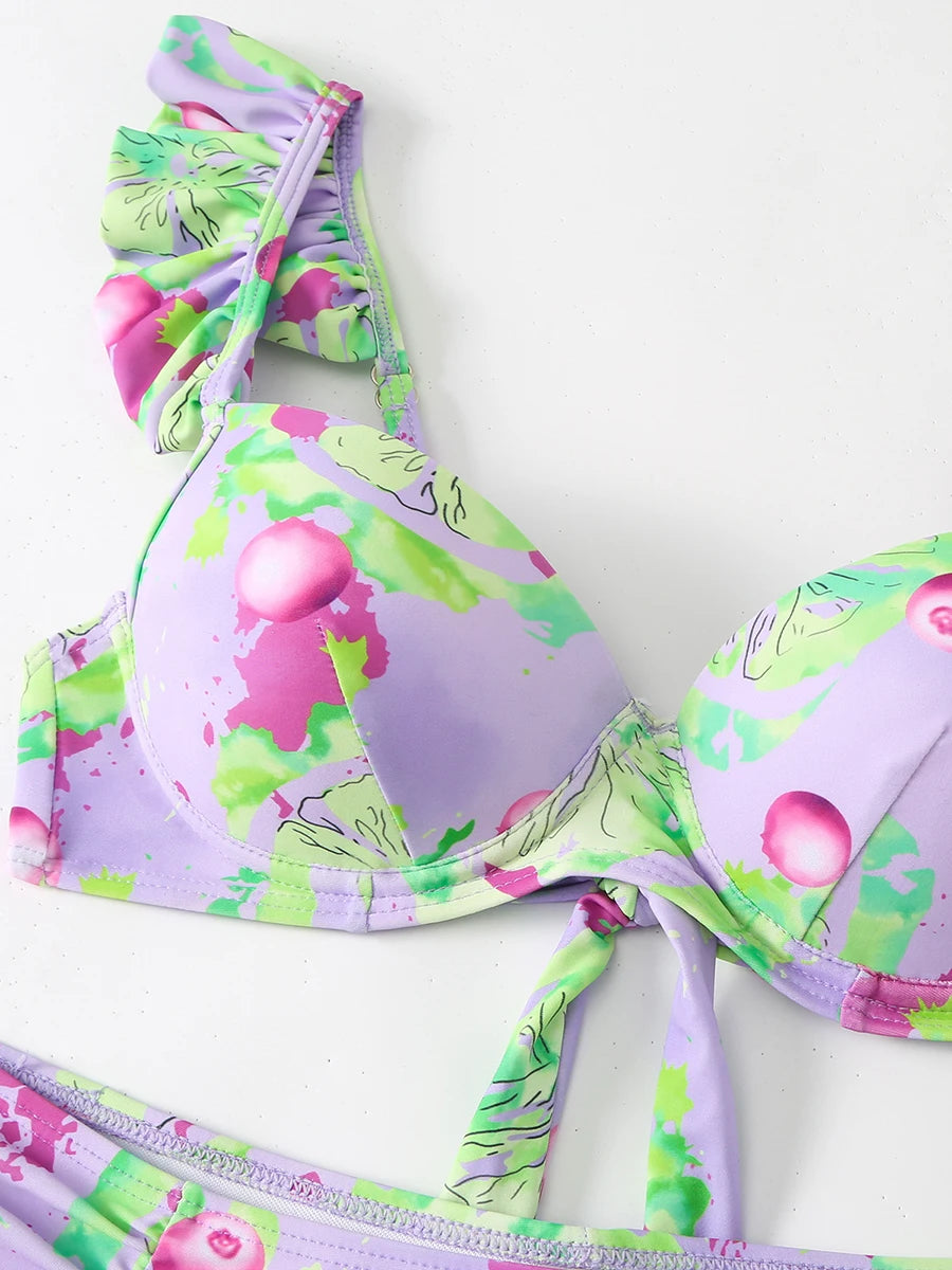 Push Up Print Ruffle Bikini Women Swimsuit Female Padded Swimwear Bathers Bathing Swimming Swim Suit Summer Beachwear