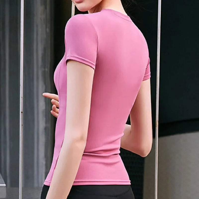 Aiithuug Short Sleeve Yoga Shirts Running Shirt Gym Workout Quick Dry Soft Tops Compress Sports T Shirt Simple Elastic Crop Top
