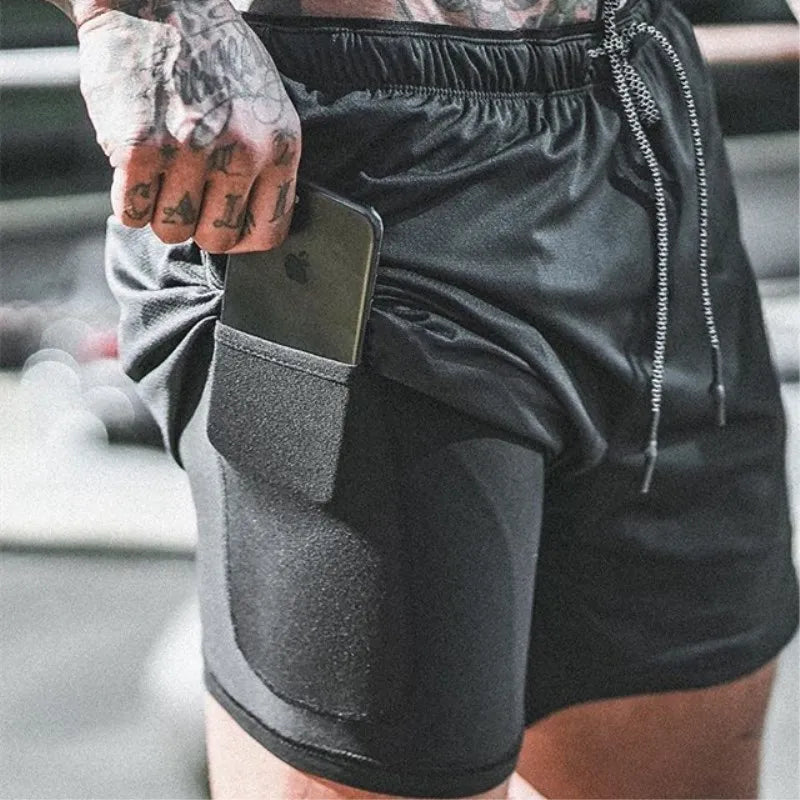 Men's Sport Shorts Cool Sportswear Double-deck Running Shorts Summer 2 In 1 Casual Bottoms Fitness Training Jogging Short Pants