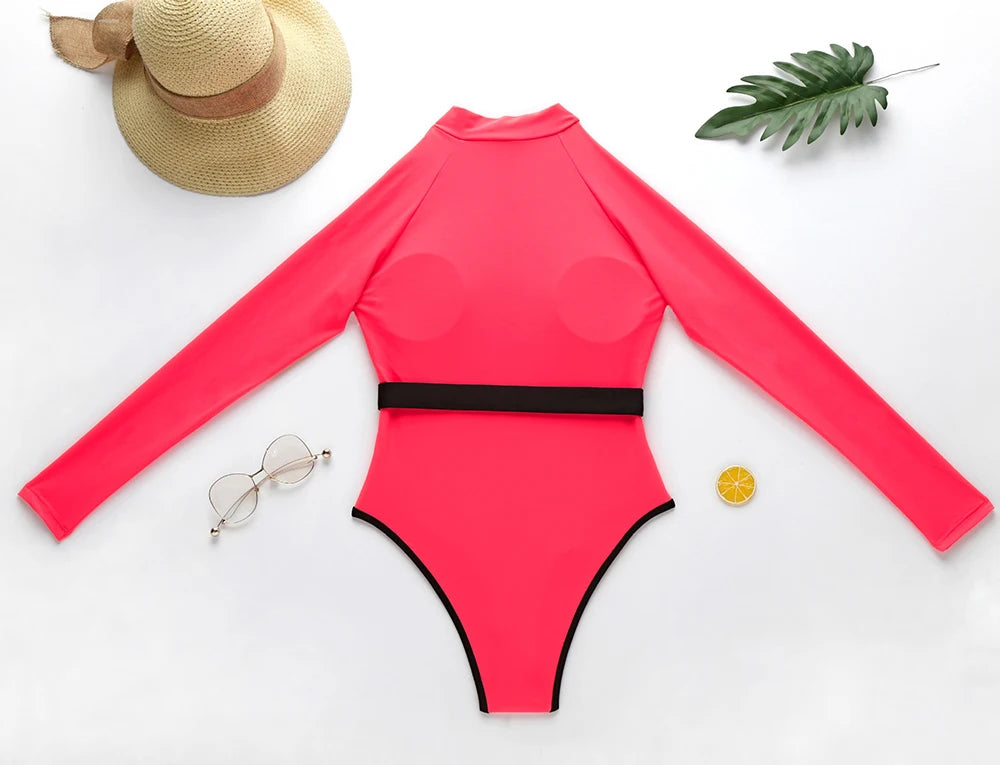 Surfing Sport Long Sleeves Swimsuit For Women Floral Printed High Quality Swimwear Patchwork Bathing Suit Tropical Summer