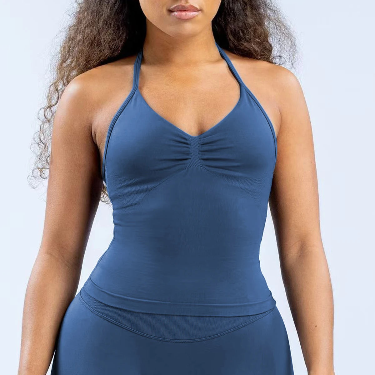 Longline Strappy Top Women Halterneck Yoga Top Shirts Seamless Workout Gym Top Fitness Sweatshirts Gym Clothing