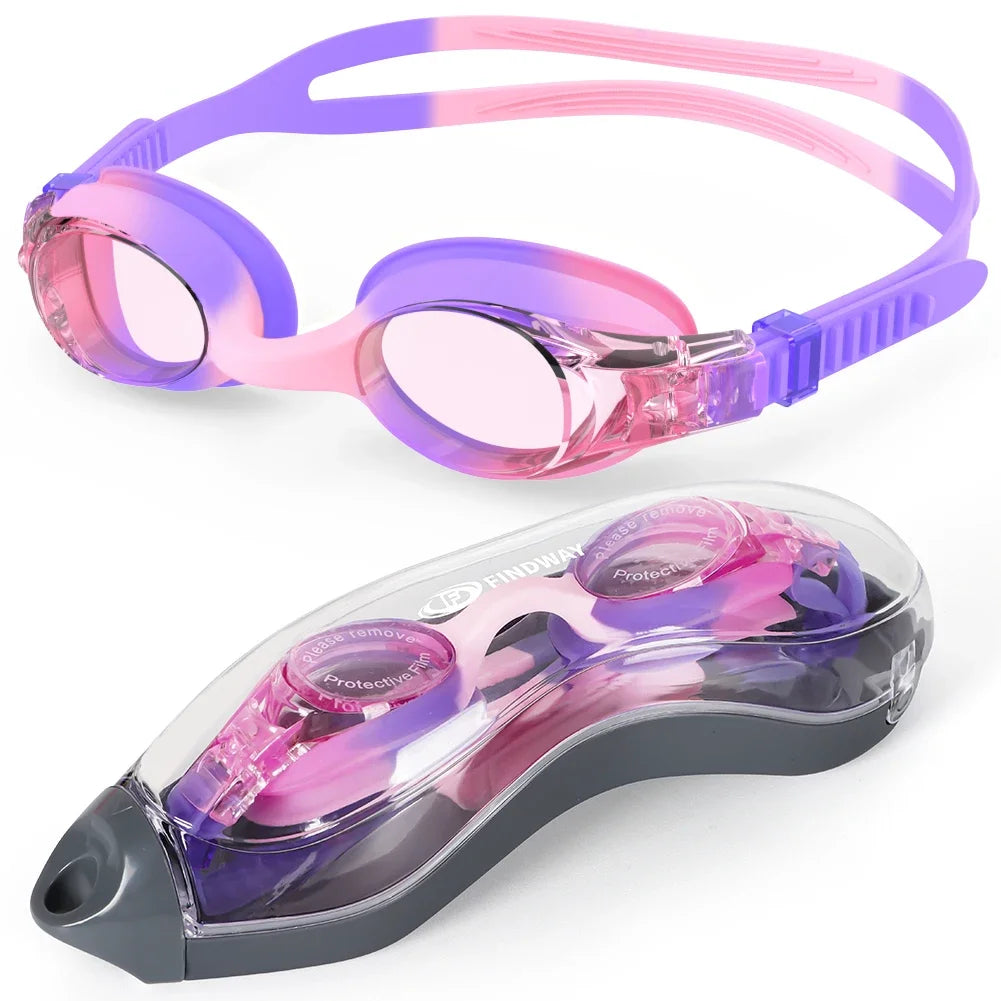 Findway Child Swimming Glasses Upgrade Waterproof Anti Fog UV Professional Diving Swimming Glasses Eyewear Kids for Age 3-10