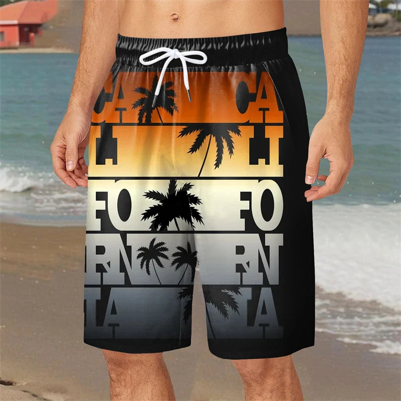Hawaii Holiday Style 3d Printed Shorts For Men Coconut Tree Print Pattern Beach Shorts Summer Outdoor Quick Drying Board Shorts