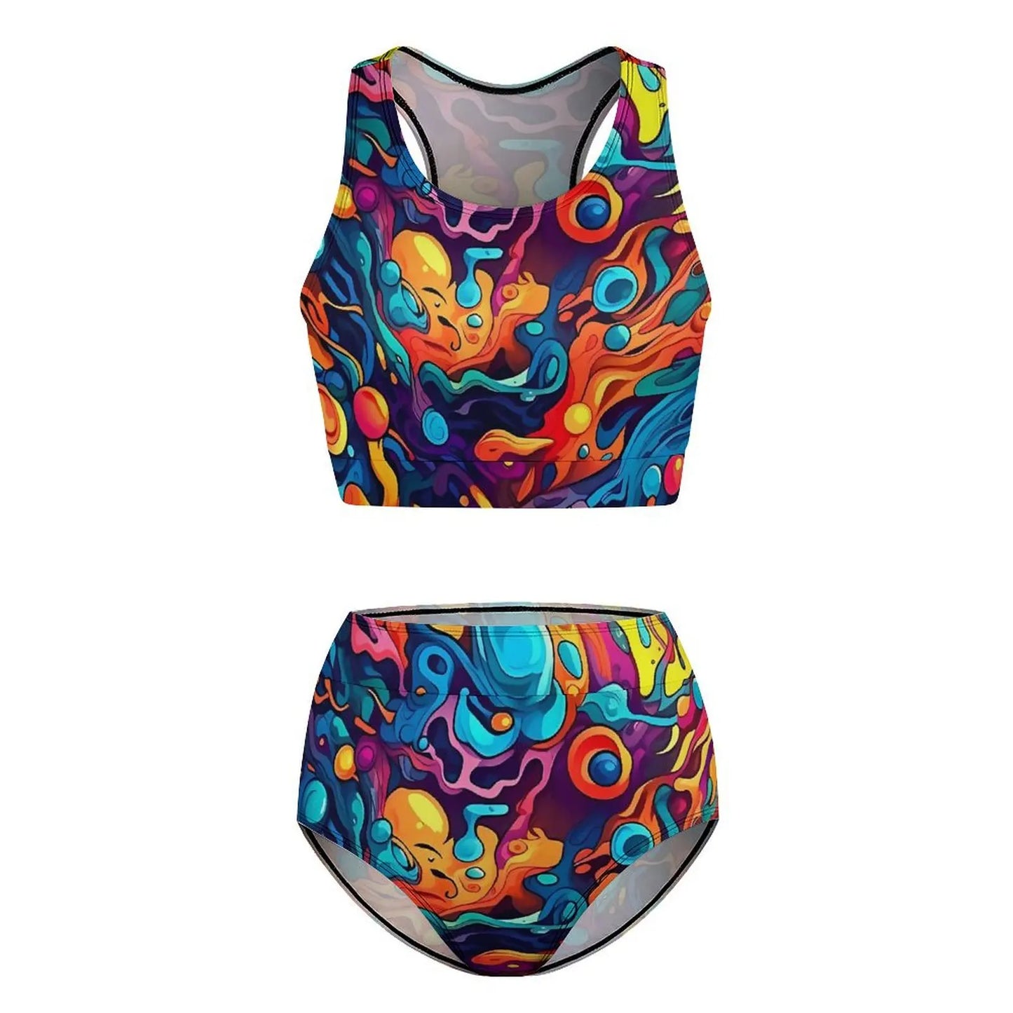 Abstract Graffiti Doodle Print Bikini Swimsuit High Waist Bikinis Set Women Modern Swimwear Push Up Custom Feminine Bikinis