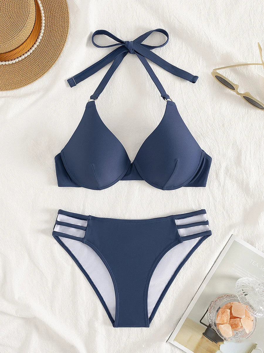 Leopard Underwired Bra Cup Bikini Women Swimsuit Female Strapless Mujer Swimwear Two Pieces Bikini Set Push Up Bathing Suit Swim