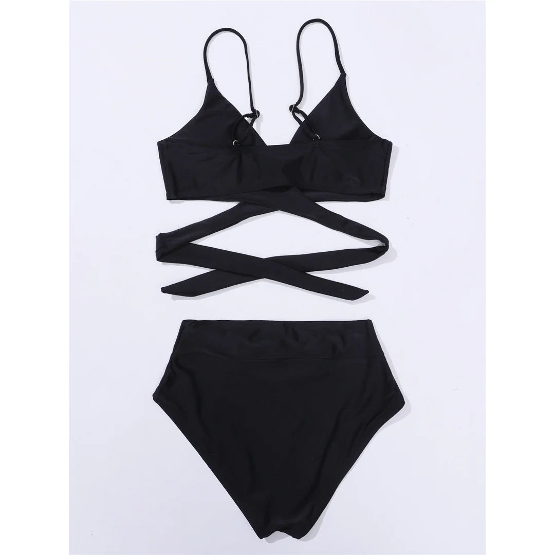 S - XL 7 Colors V Neck High Waist Bikini Female Swimsuit Women Swimwear Two-pieces Bikini set Bather Bathing Suit Swim