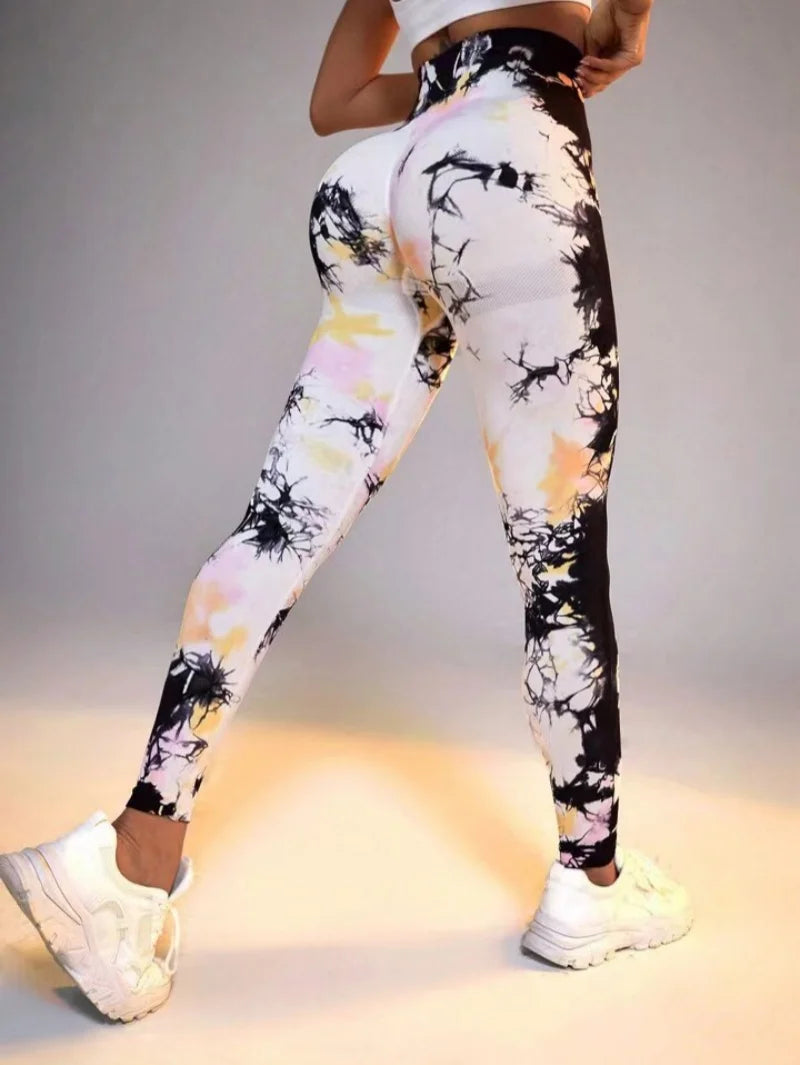3D Print Tie Dye Sports Pants Women Seamless Leggings High Waist Fitness Push Up Leggings Gym Clothing Workout Tights