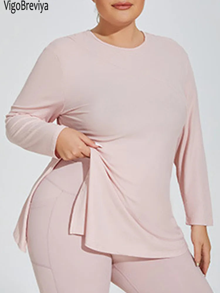 Women Long Sleeve Plus Size Yoga Top Fitness Big Hooded Sports T-shirts Solid Gym Running Curvy Workout Tops