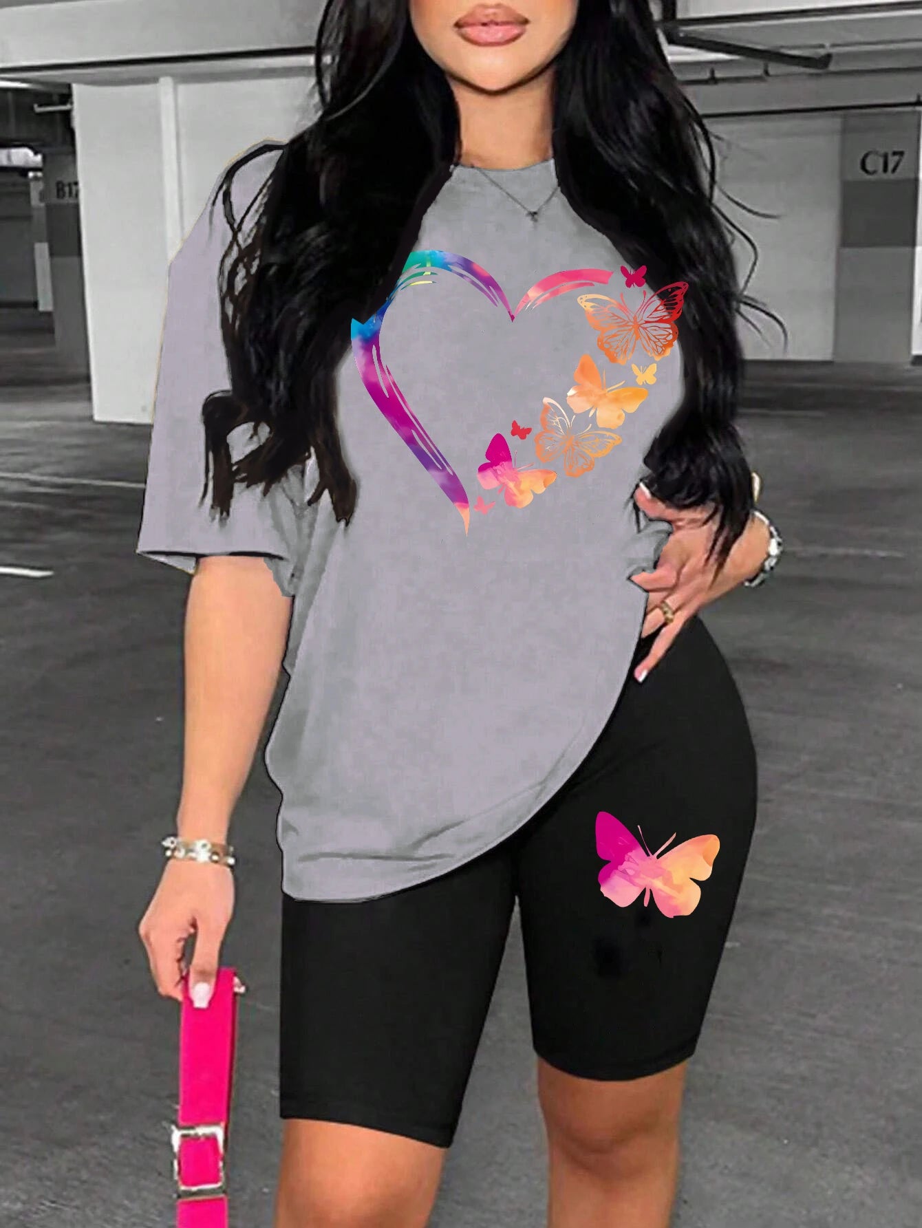The Love Strung Together By Butterflies Printing Women T Shirts Two Piece Set Fashion Short Sets Comfortable Basic Shirt Shorts