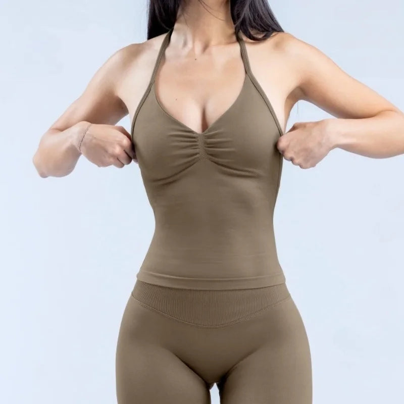 Longline Strappy Top Sports Yoga Vest Underwear Women's Fitness Top Gym Beautiful Back Bra Running Workout Halter