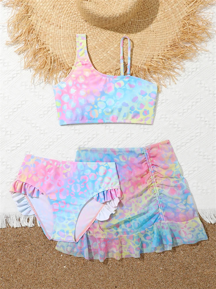 Bikini Girls Swimsuit Gradient Sling Children Bikinis Set Three Piece Swimwear Summer Beach Wear Swimming Bathing Suit