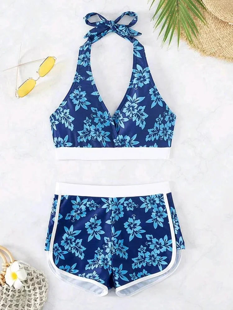Tied Halter Swimwear Women High Waist Bikini Set Push Up Brazilian Swimsuit Lady Beach Bathing Suit