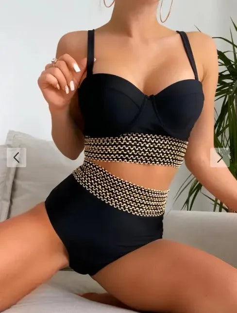 Push Up High Waist Bikini Sets Black Bikini Swimsuit Two Pieces Swimwear Women Bathing Suits Beachwear Bathers
