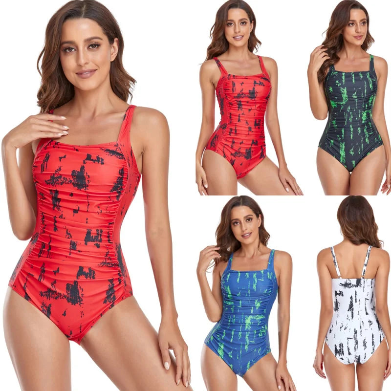 Women's One-Piece Swimsuit Digital Print Tummy Control Backless Multi-Color Swimwear for Women Bathers