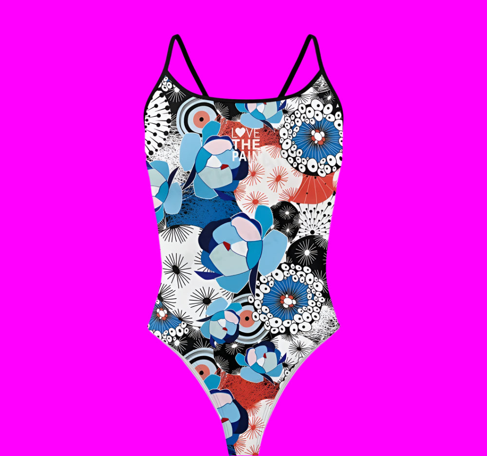 Love The Pain Spaghetti Straps Women Swimwear Bikini Racer Back Swimsuit One Piece Comfortable Suit Printing Functional Swimwear