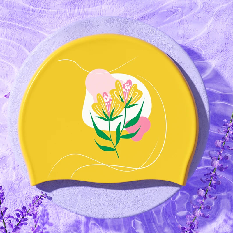 New Stylish Swimming Cap Silicone Waterproof Printed Swim Cap Adults Women Shower Pool Use Keep Hair Dry