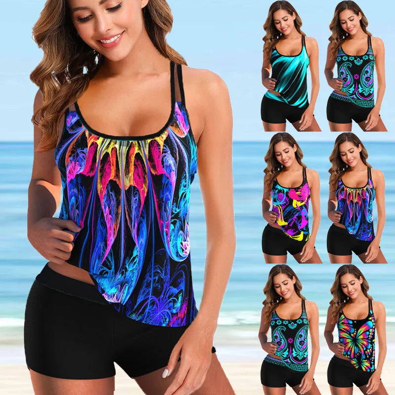 Women Beachwear Swim Multicolor Summer Tankini Monokini Swimwear Bathing Suit Two Pieces Bikini Set Swimsuits Womens S-6XL
