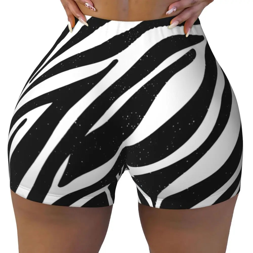 Wild Animal Designs Yoga Shorts Women Black And White Zebra Skin Stripes