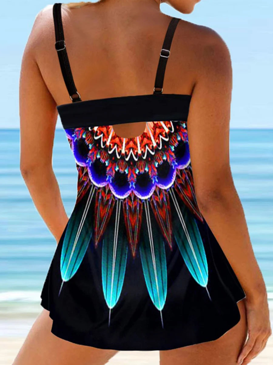 Multi Color Printed Tankini Two Piece Swimsuit Women Push Up Swimwear Female Sports Bathing Suit Beachwear Swimming Summer