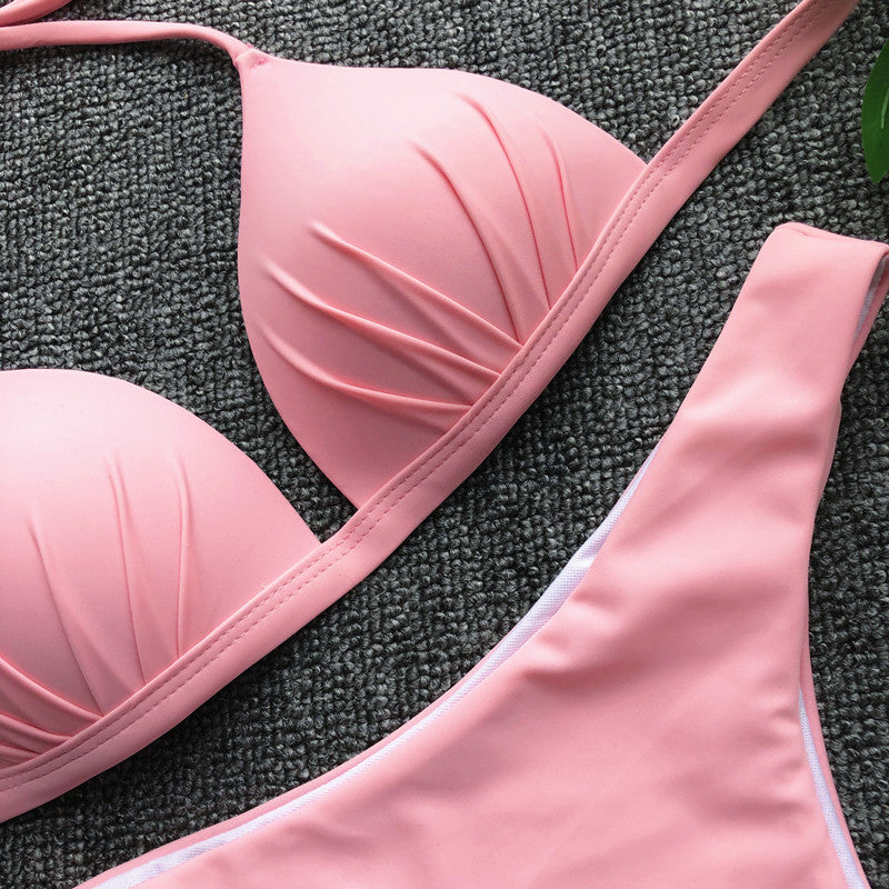 Halter Bra Cup Bikini Swimsuit Female White Swimwear Women Push up Bikini set Brazilian Bathing Suit Bandeau Swim suit