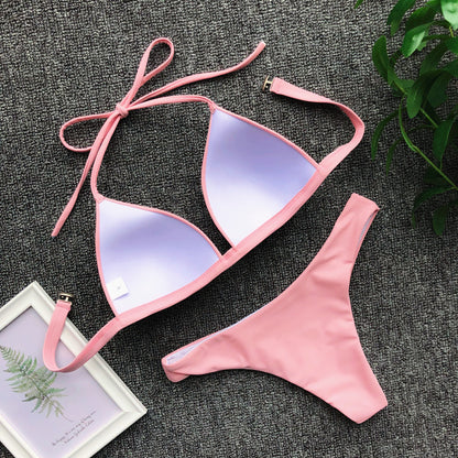 Halter Bra Cup Bikini Swimsuit Female White Swimwear Women Push up Bikini set Brazilian Bathing Suit Bandeau Swim suit