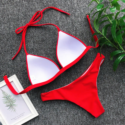 Halter Bra Cup Bikini Swimsuit Female White Swimwear Women Push up Bikini set Brazilian Bathing Suit Bandeau Swim suit