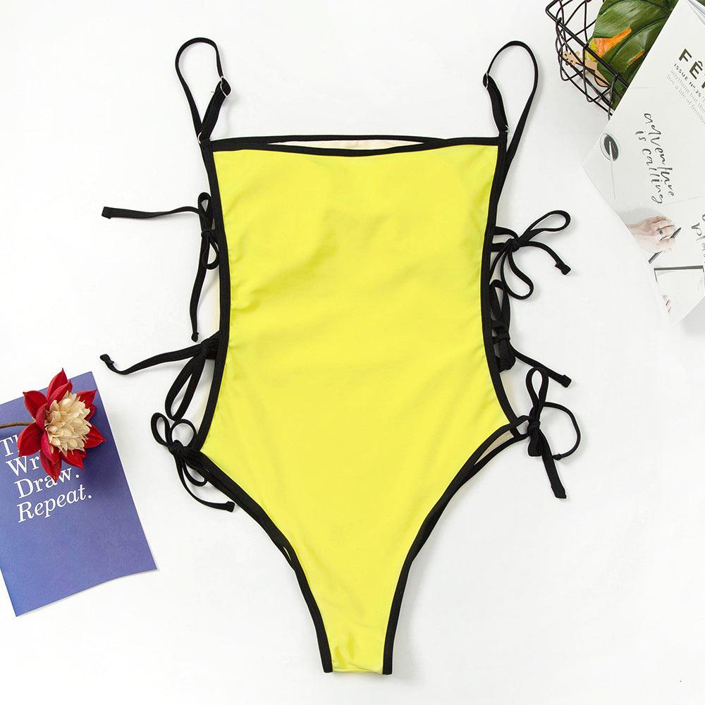 Tie Side High Cut Female Bandeau Swimwear One Piece Swimsuit Women Monokini Bather Bathing Suit Swim Beachwear Bodysuit