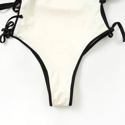 Tie Side High Cut Female Bandeau Swimwear One Piece Swimsuit Women Monokini Bather Bathing Suit Swim Beachwear Bodysuit
