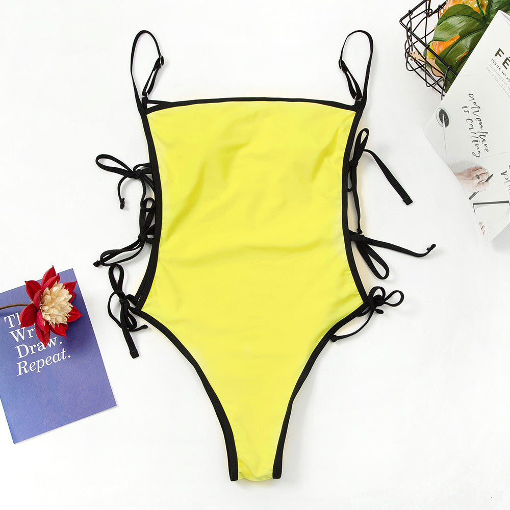 Tie Side High Cut Female Bandeau Swimwear One Piece Swimsuit Women Monokini Bather Bathing Suit Swim Beachwear Bodysuit