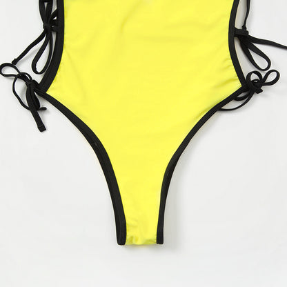 Tie Side High Cut Female Bandeau Swimwear One Piece Swimsuit Women Monokini Bather Bathing Suit Swim Beachwear Bodysuit
