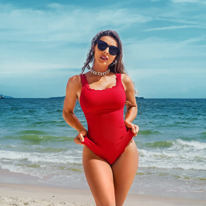 Charmo Womens One Piece Swimsuits U Neck Solid Color Monokini Push Up Bathing Suits Swimwear