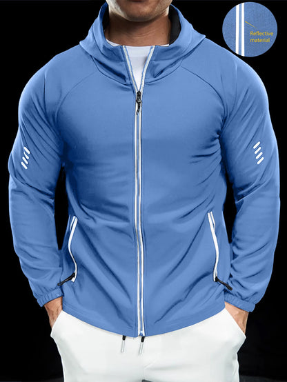 Men's hooded jacket, waterproof, reflective zipper, athleisure, outdoor, camping, multi-season