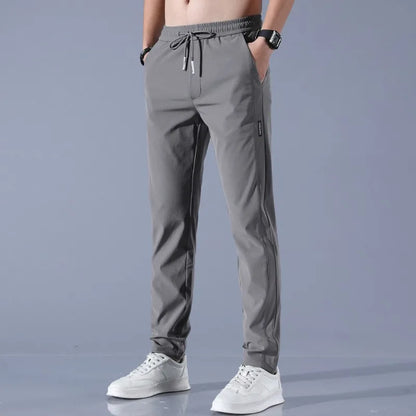 Ice Silk Men's Pants Black Gray Thin Business Casual Pants Outdoor Elastic Breathable Straight Leg Sweatpants