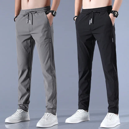 Ice Silk Men's Pants Black Gray Thin Business Casual Pants Outdoor Elastic Breathable Straight Leg Sweatpants