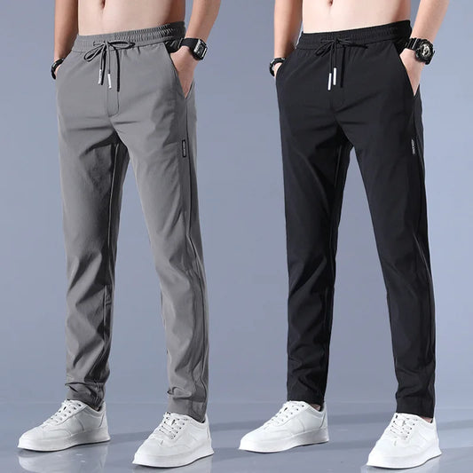 Ice Silk Men's Pants Black Gray Thin Business Casual Pants Outdoor Elastic Breathable Straight Leg Sweatpants