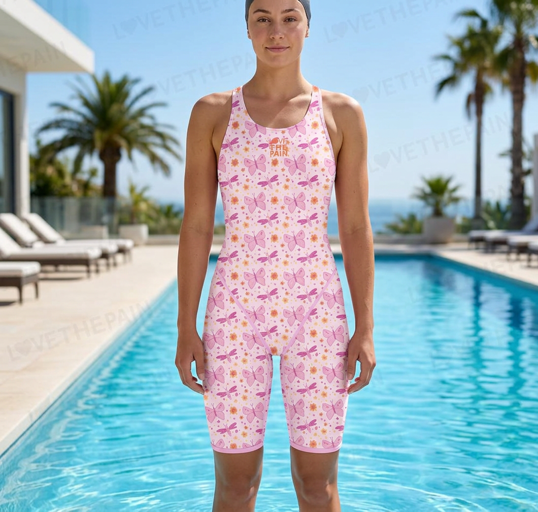 Female Printing Swimsuit Sport Competition Professional Multifunctional Training Bathing Suit Knee Length Swimwear Beach Wear