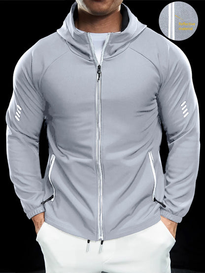 Men's hooded jacket, waterproof, reflective zipper, athleisure, outdoor, camping, multi-season