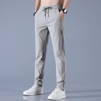 Ice Silk Men's Pants Black Gray Thin Business Casual Pants Outdoor Elastic Breathable Straight Leg Sweatpants