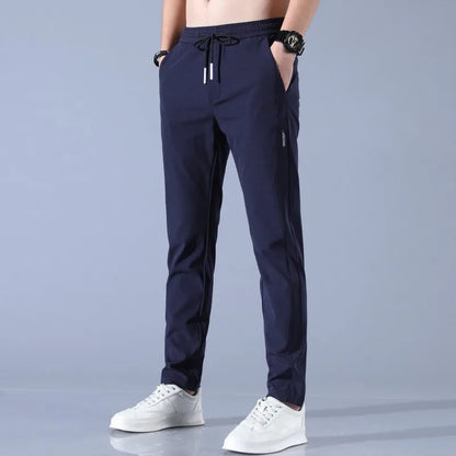 Ice Silk Men's Pants Black Gray Thin Business Casual Pants Outdoor Elastic Breathable Straight Leg Sweatpants