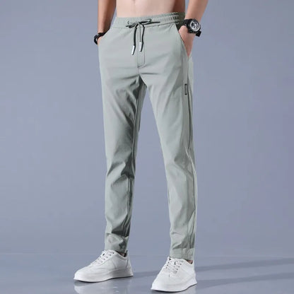 Ice Silk Men's Pants Black Gray Thin Business Casual Pants Outdoor Elastic Breathable Straight Leg Sweatpants